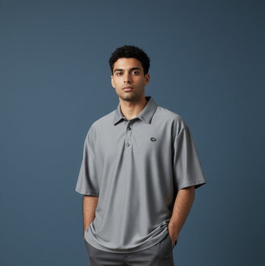 Men's Grid-Pattern Textured Knit Polo Shirt (Imported)