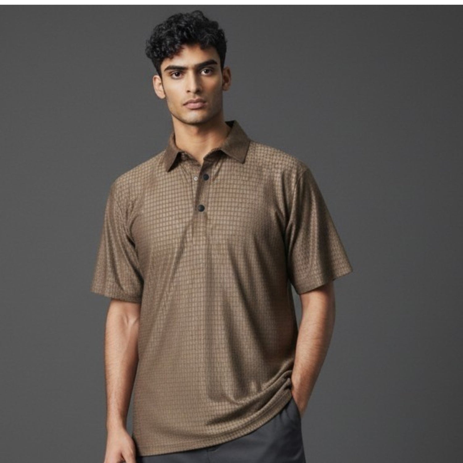 Men's Waffle-Knit Textured Polo Shirt