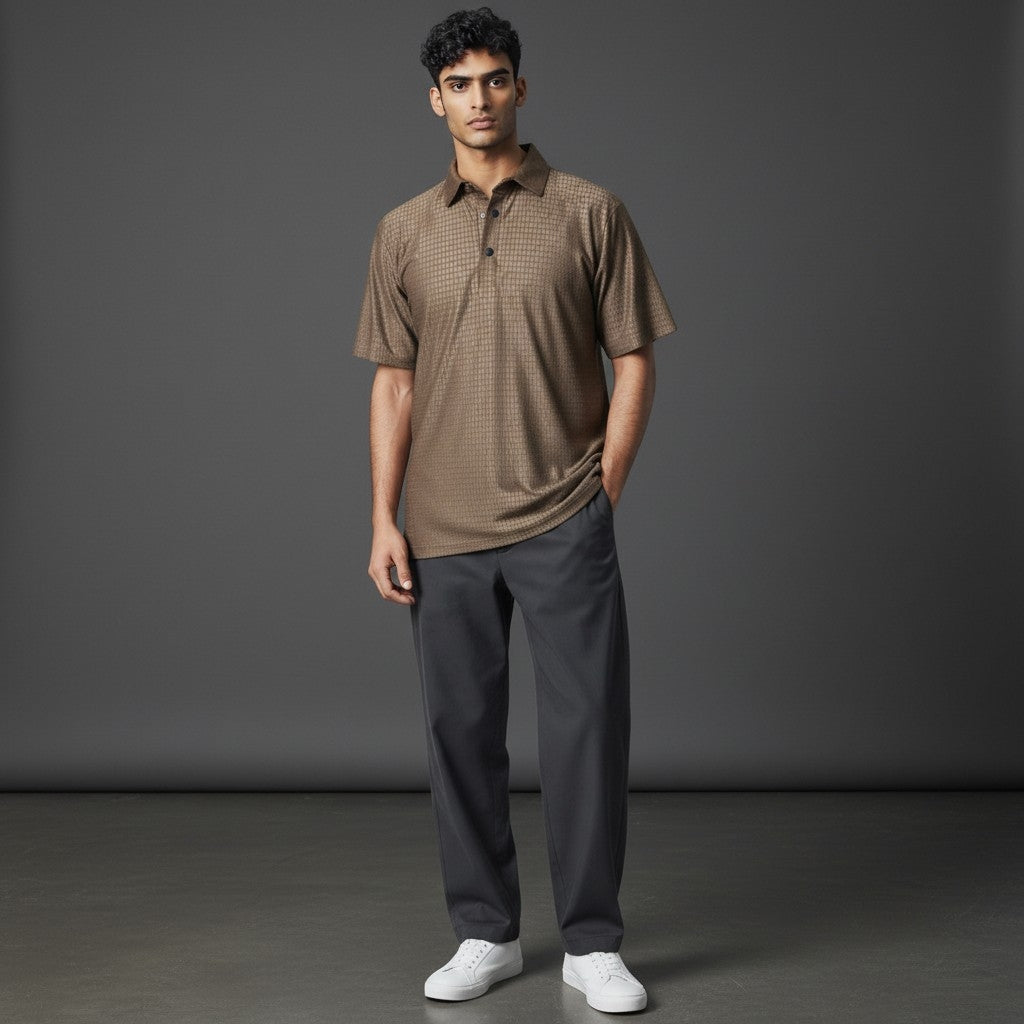 Men's Grid-Pattern Textured Knit Polo Shirt (Imported)