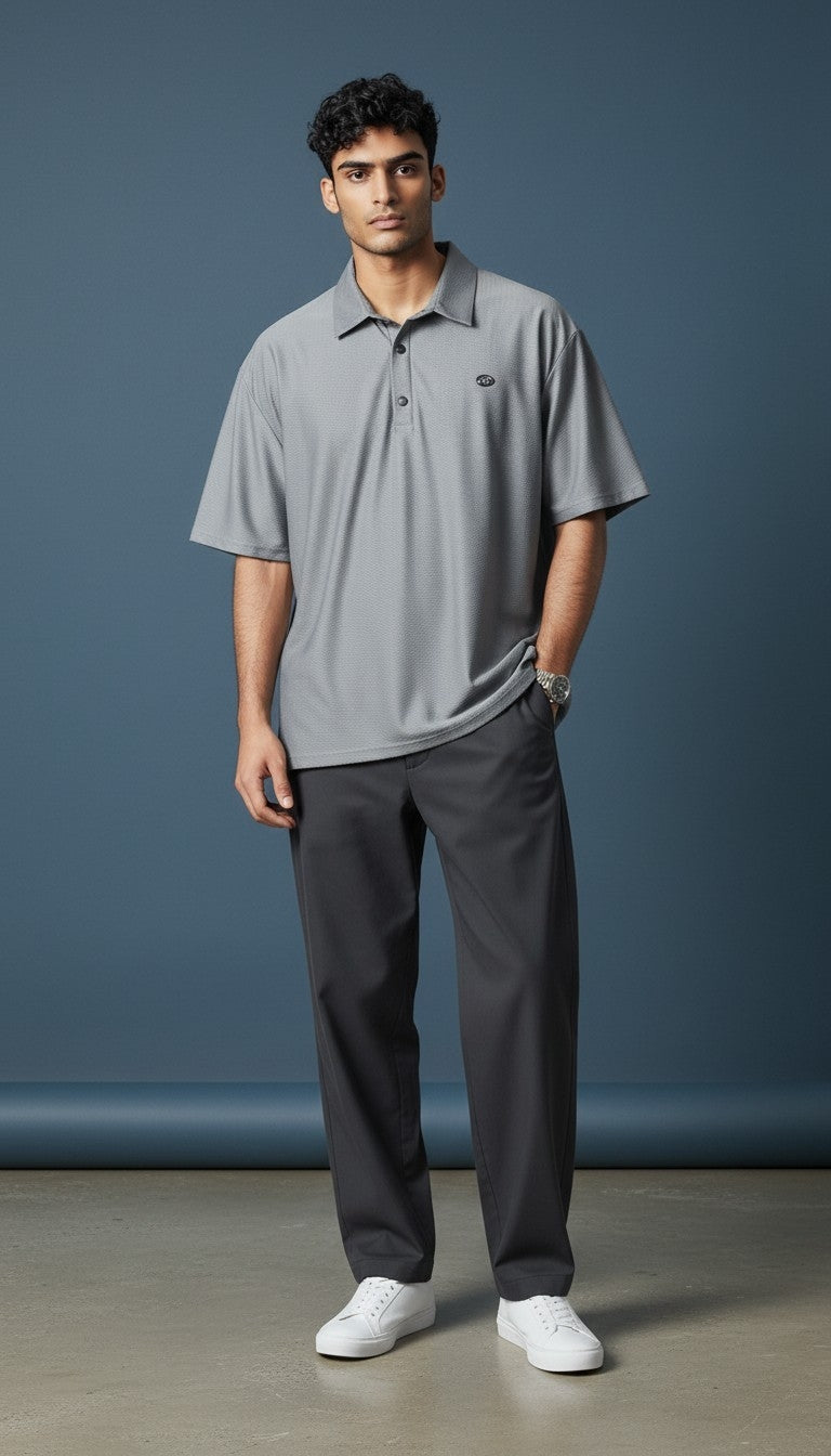 Men's Grid-Pattern Textured Knit Polo Shirt (Imported)
